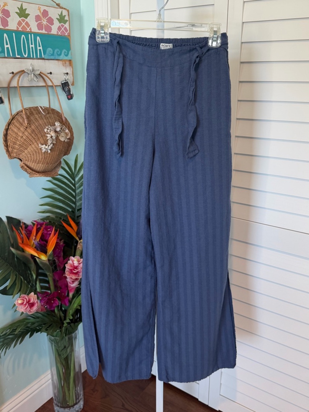Roxy Women's Slate Blue Wide-Leg Pull-On Pants